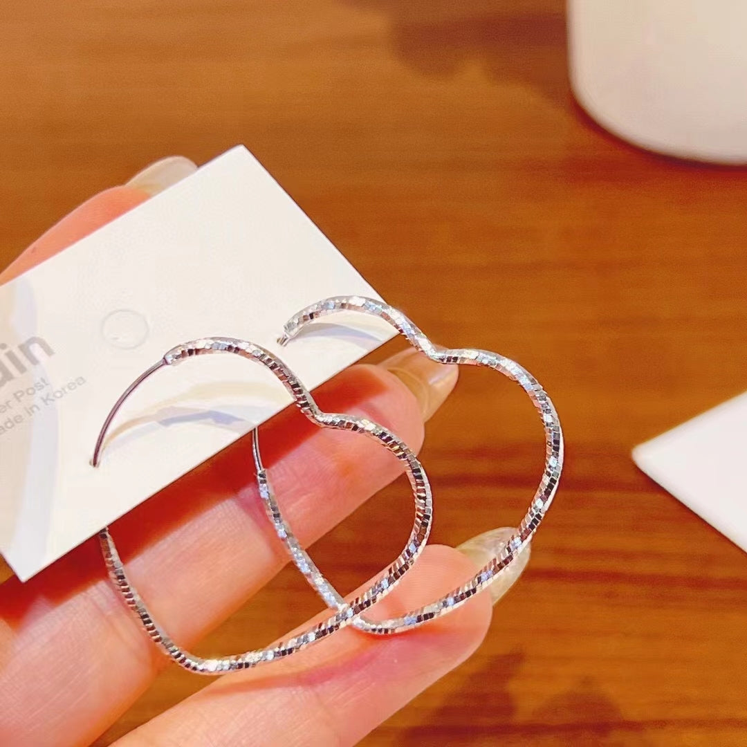 1 Pair 999 Sterling Silver Sparkly Geometric Hoop Earrings, Minimalist Style, Perfect For Daily Wear And Valentine's Gift