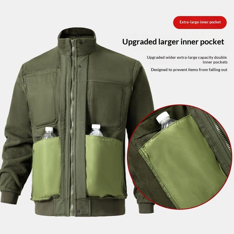 Outdoor Fleece-lined Thickened Workwear Set For Mencold-resistant And Warm-keeping