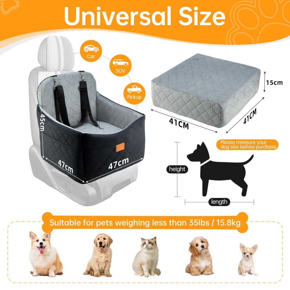 Pet Car Bed For Small And Medium-sized Dogs Soft Cushion For The Backseat