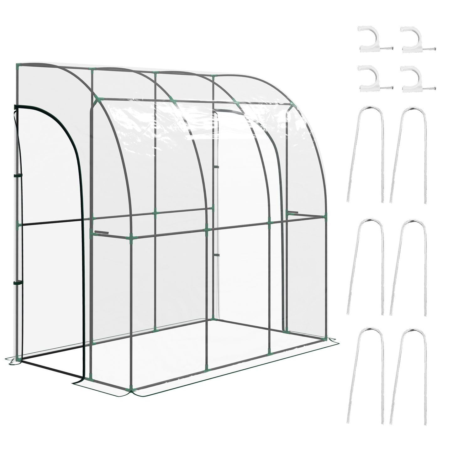 214cm X 118cm Walk-In Lean To Greenhouse, With Accessories