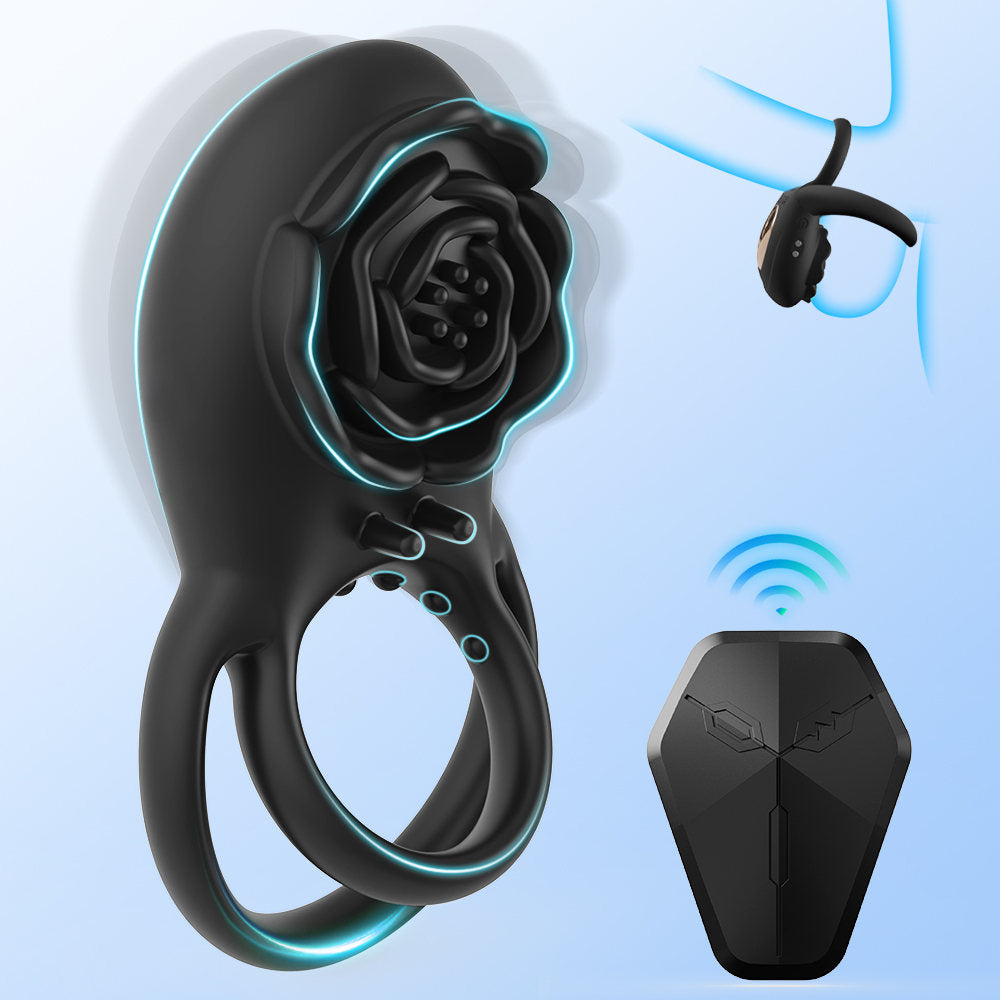 Vibrating Cock Ring Adult- Sex- Toys For Men, Silicone Penis- Ring With Rose Clitoral Vibrator- Couples Sex- Toys