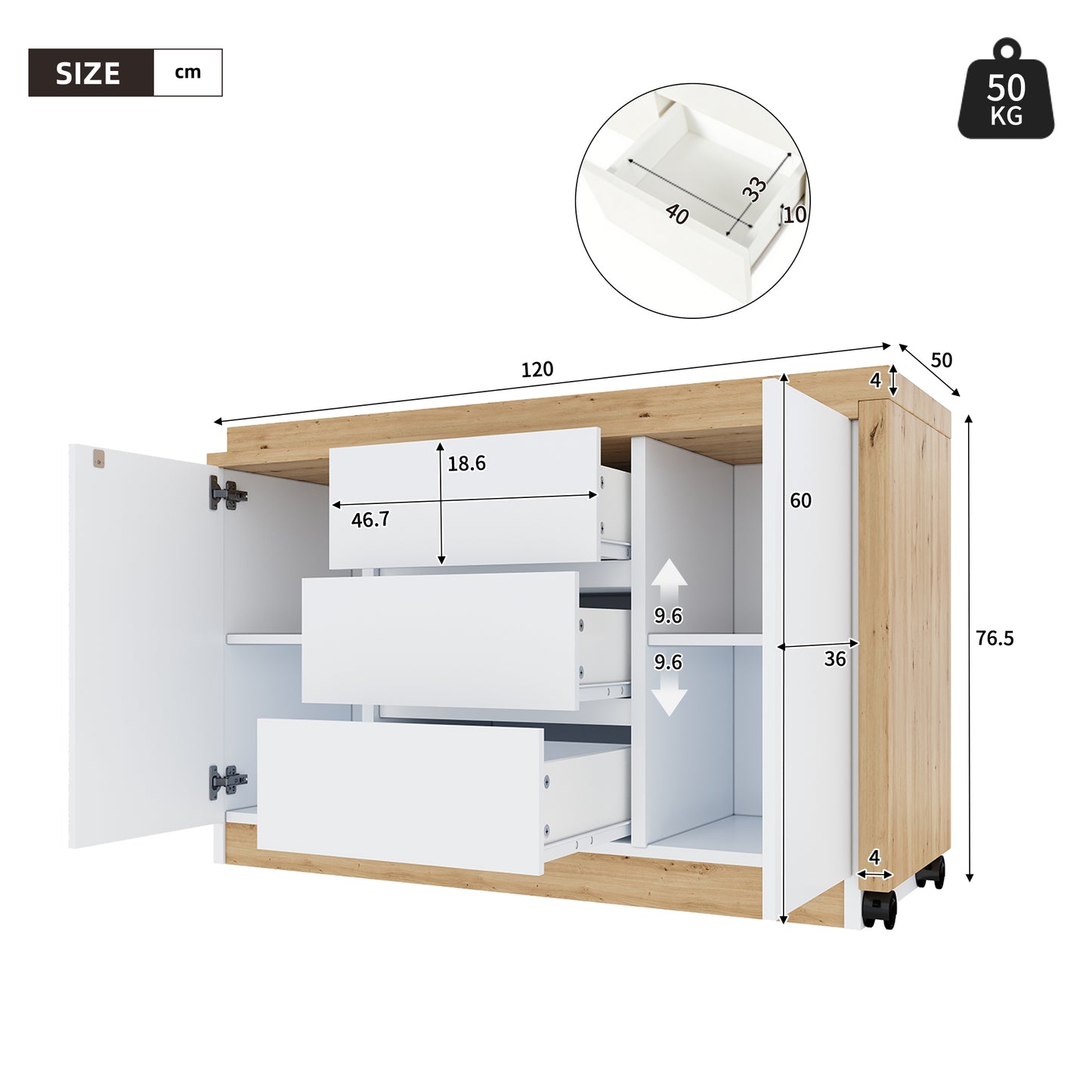 Desk With Lockable Castors  Multifunctional Design, 4 Cm Thicker, Swivel Table Top, Firmly Lockable, White , Foldable Desk, Corner Desk, Sideboard, Thick Material