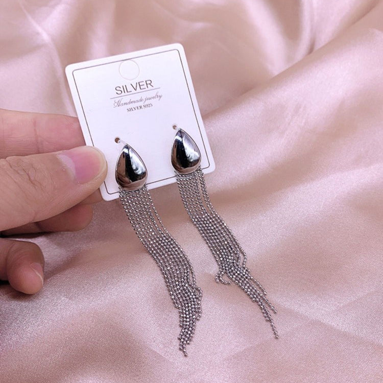 1 Pair 999 Sterling Silver Waterdrop Metal Long Tassel Earrings, Shiny & Glamorous, Perfect For Party, Dating & Banquet, Ideal Valentine's Gift