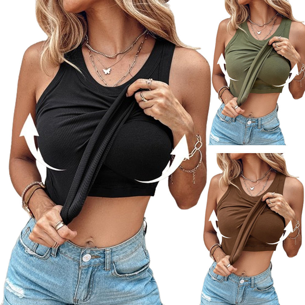 Best-selling European-style Summer Camisole With A Round Neckline And Built-in Bra
