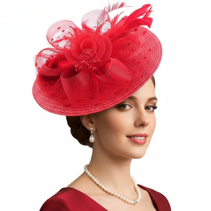 Cross-border Bestseller Mesh Flower Headpiece Straw And Feather Hair Accessory