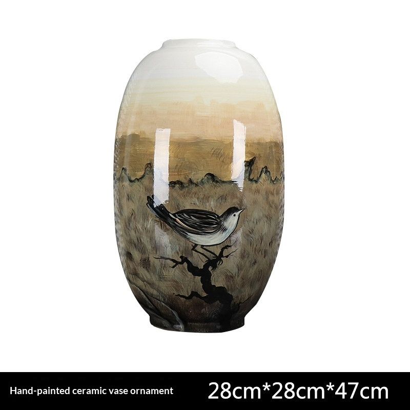 Modern Hand-Painted Floral And Bird Landscape Vase