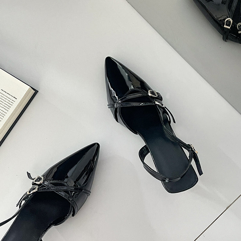 Women 2026 Summer New Pointed Toe Kitten Heel Closed Toe Sandals, British Style High Heels With Single Strap Buckle