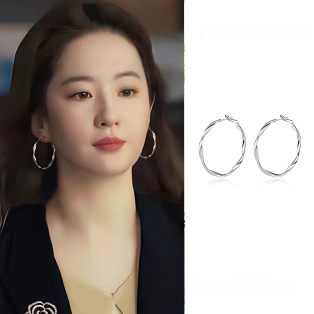 1 Pair 999 Sterling Silver Mobius Hoop Earrings, Minimalist Style, Perfect For Daily Wear And Valentine's Gift