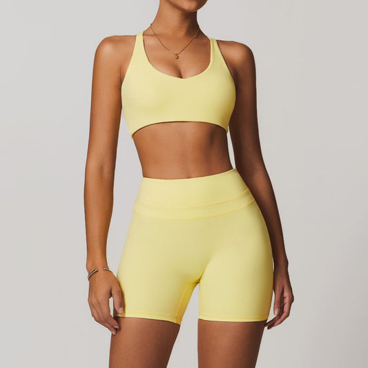 Women's Solid Color Sanding Tight Back Yoga Suit