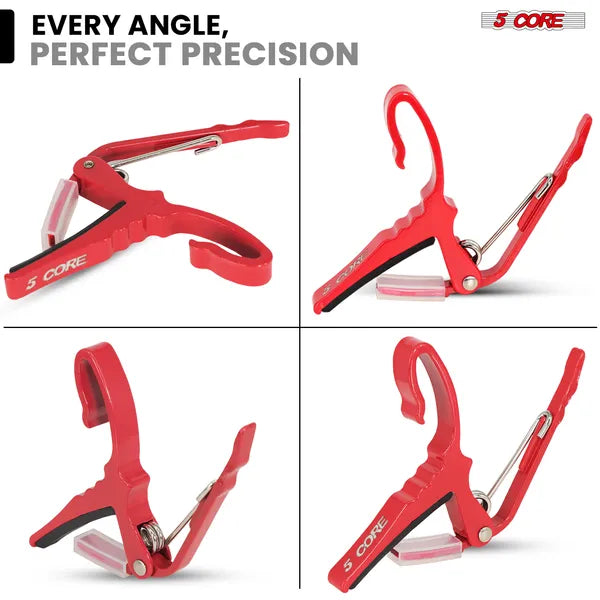 5Core Capo Acoustic Electric Guitar String Clip Banjo Mandolin Or Ukulele + 6Pcs Guitar Picks Celluloid Puas Para Guitarra + Carry Bag - CAPO AL RED