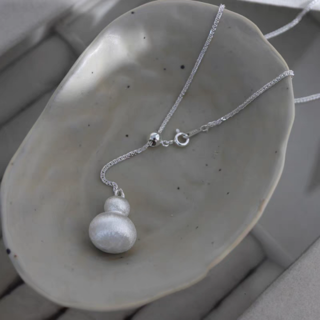 1pc 999 Sterling Silver Brushed Adjustable Gourd Pendant Necklace, Minimalist Chinese Style, Perfect For Daily Wear & Valentine's Gifts