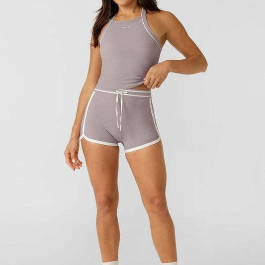 Color-block Nude-effect High-waisted Yoga Shorts For Women