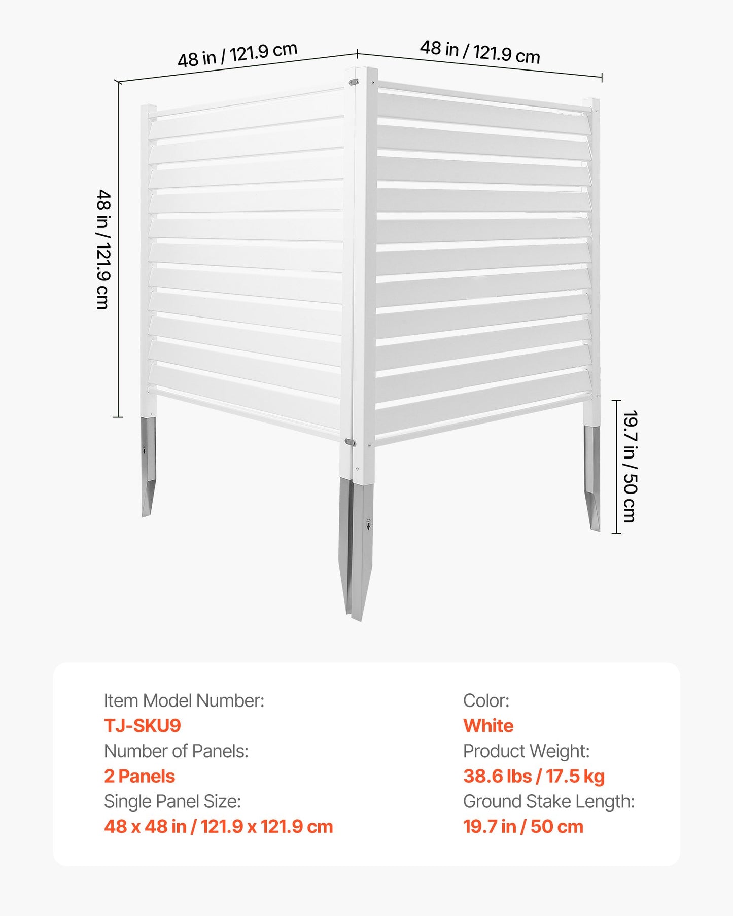 2 Panels Outdoor Privacy Screen, 48 X 48 In Air Conditioner Fence With 19.7 In Ground Stakes, Pool Equipment Enclosure, Louvered Vinyl Privacy Fence, Ideal For Trash Can And A/C Units, White