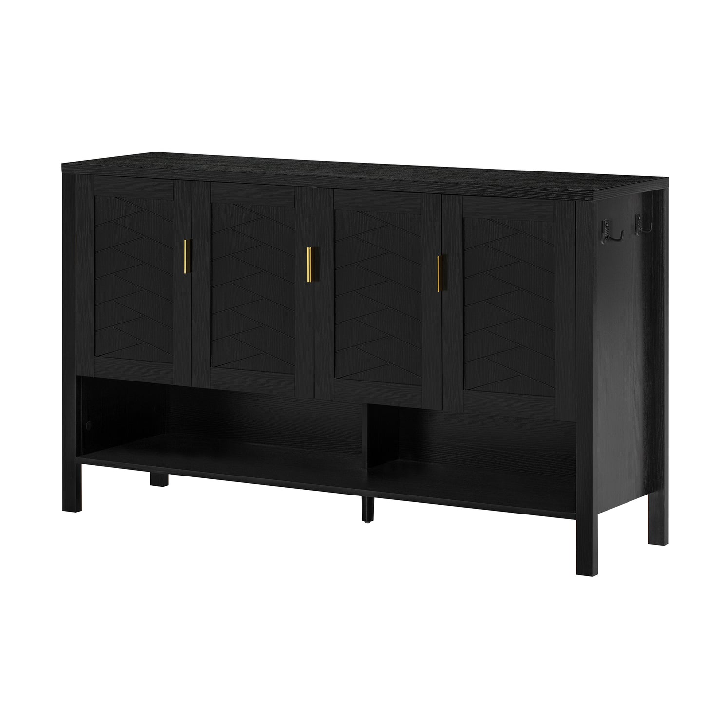 U-STYLE 55.1 Storage Sideboard With 4- Doors Multi Functional Buffet With Open Shelf And 2- Tiers Adjustable Shelves Modern Cabinet With Double Hooks Suitable For Living Room  Hallway  Dining Office.