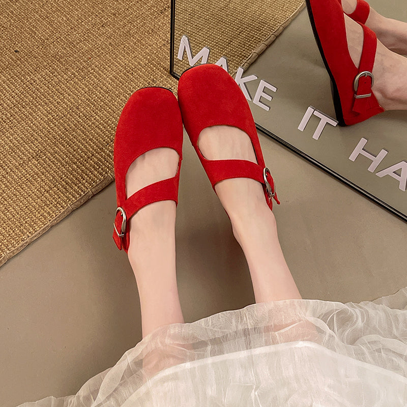 Korean Trendy Ballet Mary Jane Flats For Women, New Summer 2026, Round Toe Slip-On Shoes With Strap Buckle