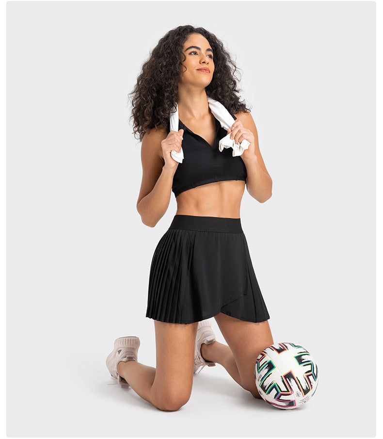 Cooling Three Points Exercise Skort Fashion Yoga Cross Front Pleated Skirt Tennis Skirt