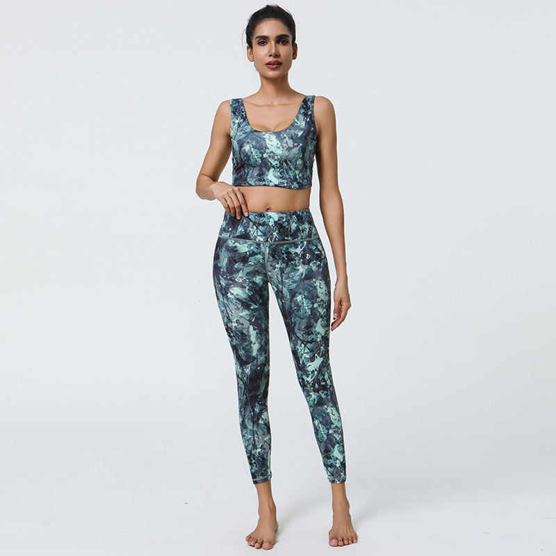 New Yoga Wear Women's Thin Section High Waist Print Suit