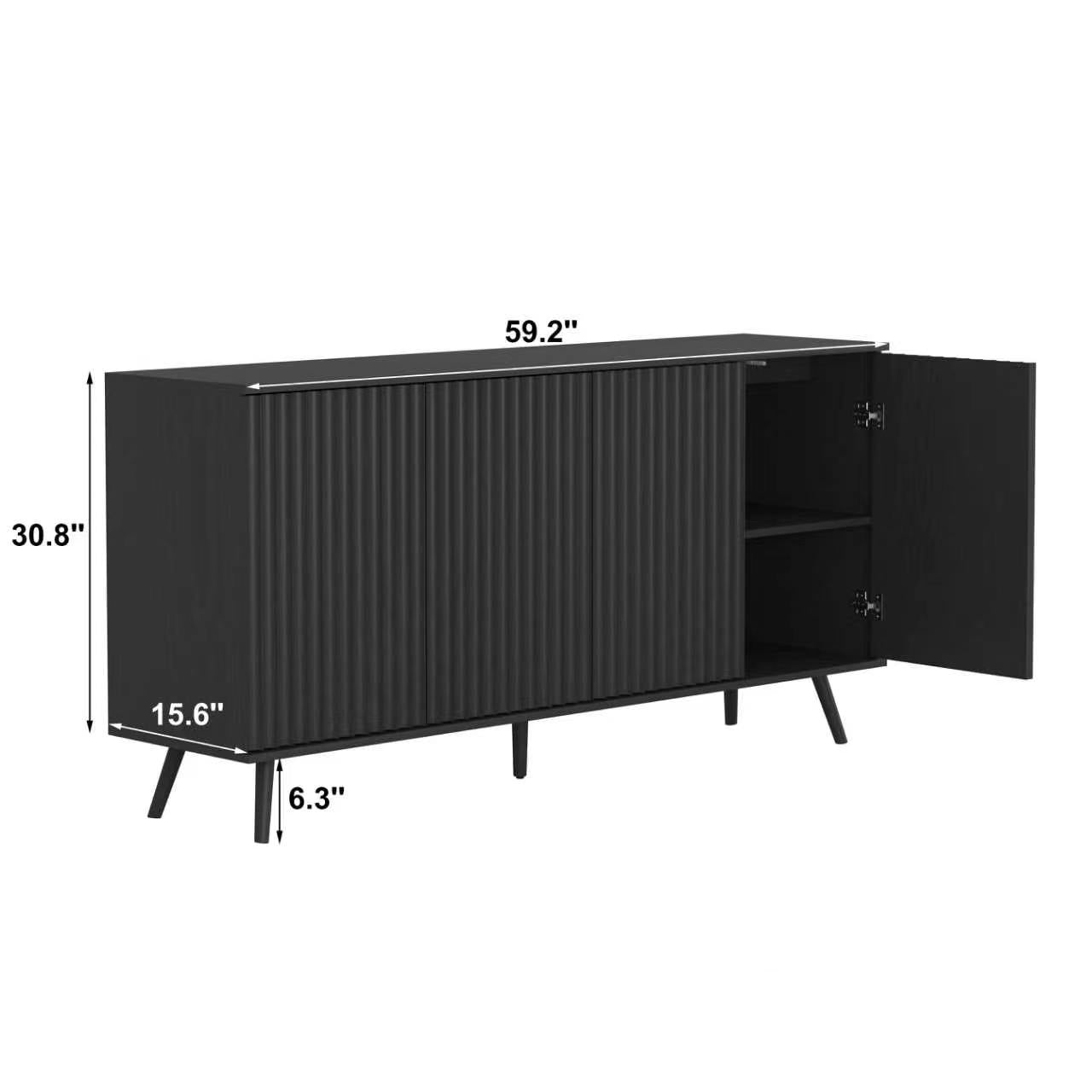 Sideboard Buffet Cabinet With Storage, Long Sideboard Storage Cabinet With 4 Doors, Wood Credenza Console Coffee Bar Cabinets With Adjustable Shelves For Living Room Kitchen Dining Room Black