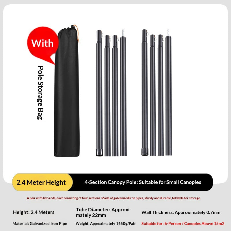 Extended Canopy Support Pole For Outdoor Camping