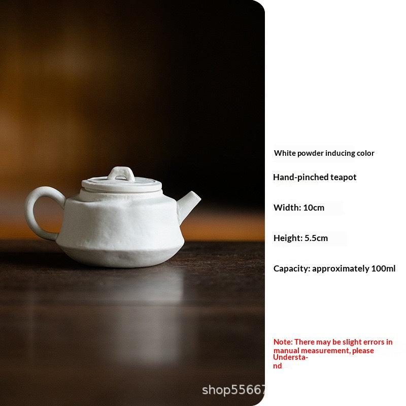 Chazi Wind Pink-Handled White Flat-Lid Teapot Ceramic Gongfu Tea Set
