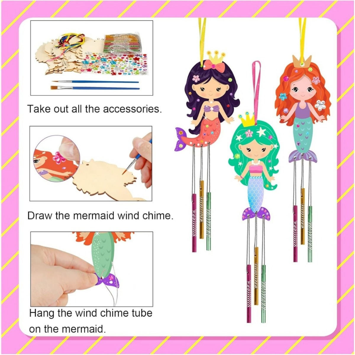 Mermaid Wind Chime Set, Enchanting DIY Wind Chime With Shells And Beads For The Balcony, Creative Craft Kit For Mermaid Fans, Delicate Mobile For The Living Room And Patio—Event And Party Supplies