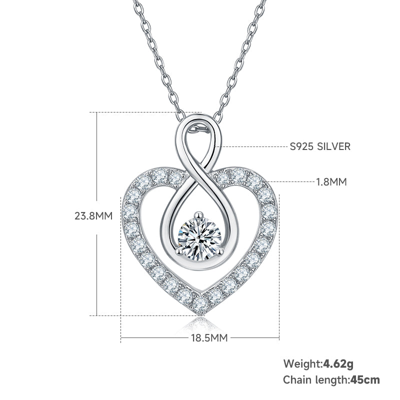 4.6g S925 Sterling Silver 1CT Moissanite Infinity Heart Necklace 45cm  23 Stone Pave Pendant With GRA, Platinum Plated Romantic Gift Box Set For Women
