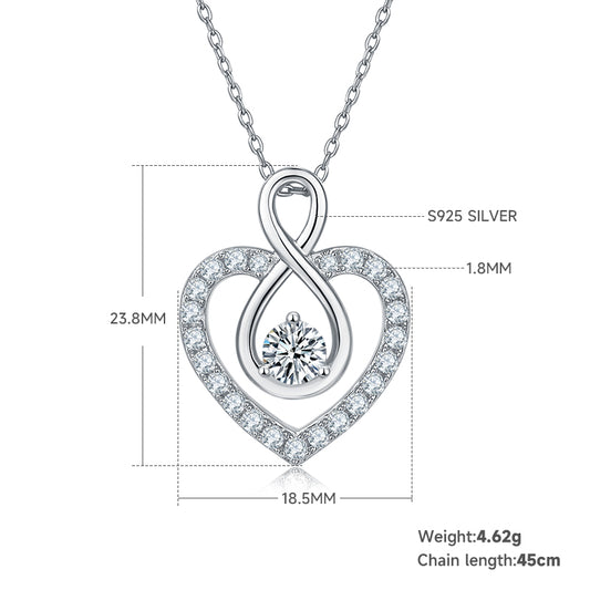 4.6g S925 Sterling Silver 1CT Moissanite Infinity Heart Necklace 45cm  23 Stone Pave Pendant With GRA, Platinum Plated Romantic Gift Box Set For Women