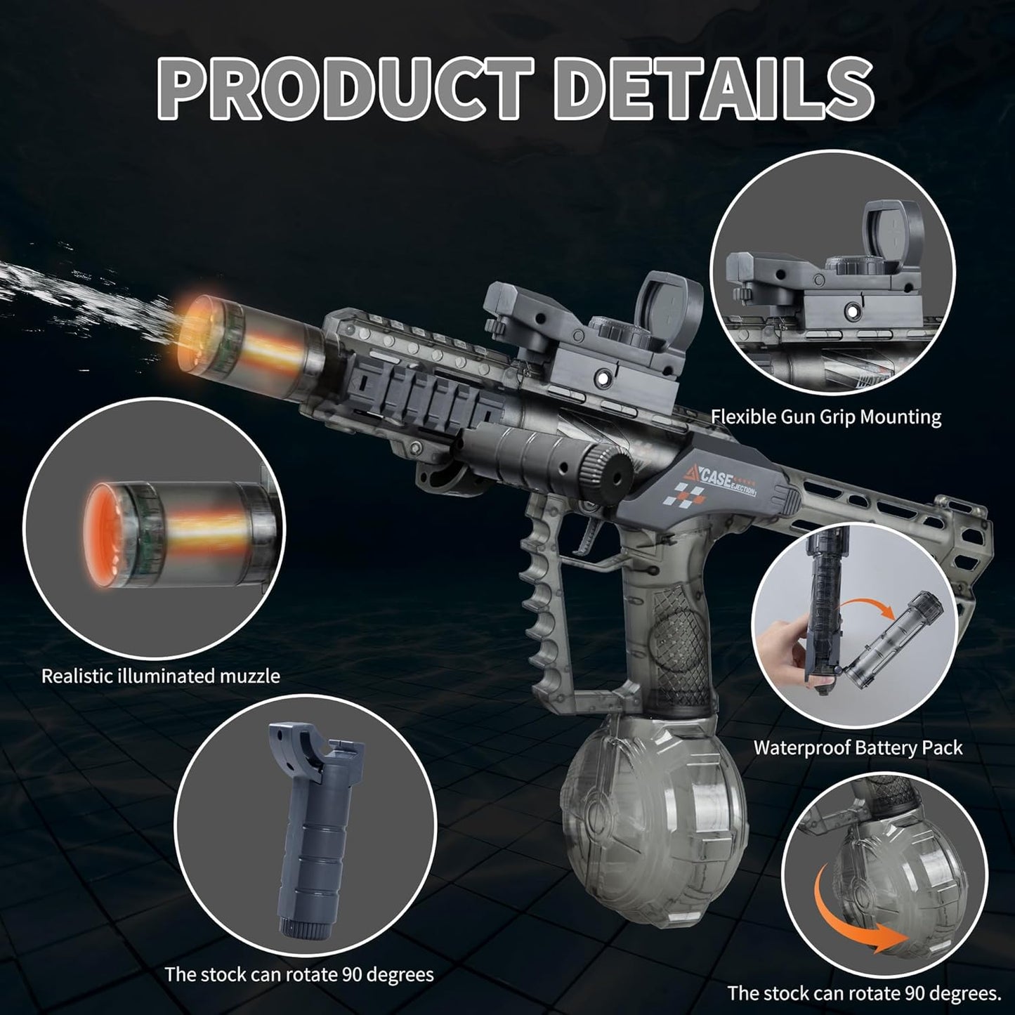 Tactical Modular Electric Water Gun Toy, Rechargeable, Summer Pool Party Water Fight Gift