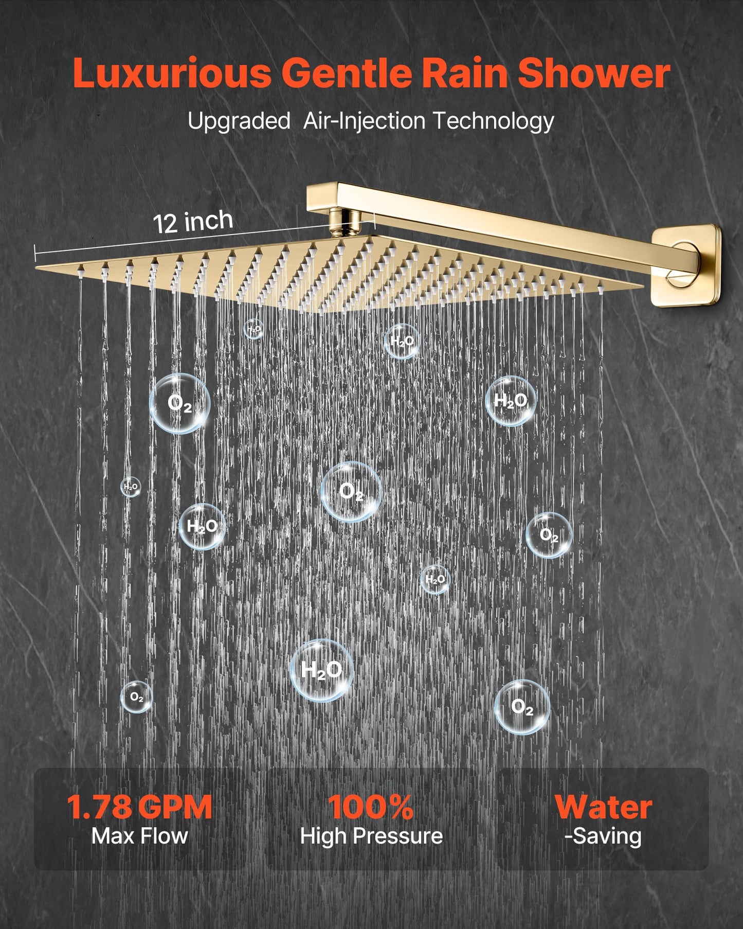 Shower Faucet Set, Rainfall Bathroom Shower System With 12-Inch Square Rain Shower Head And Handheld Spray, Wall Mounted Bath Fixtures With Brass Valve And Trim Kit, Brushed Gold