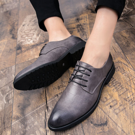 Mens Leather Korean-style Trendy Lace-up Casual Footwear British Business Formal And Leisure Shoes