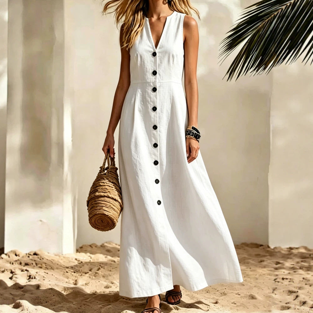Womens Fashion V-Neck Sleeveless Plus-Size Cardigan Shirt Dress