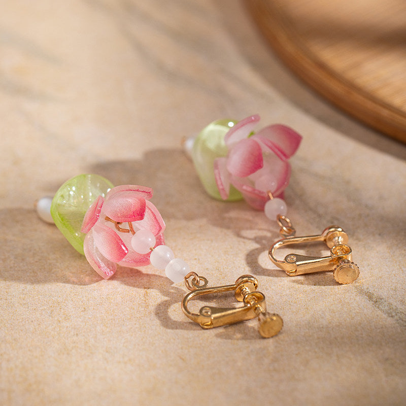 Tassel Lotus Flower Earrings Heat-shrink Accessories
