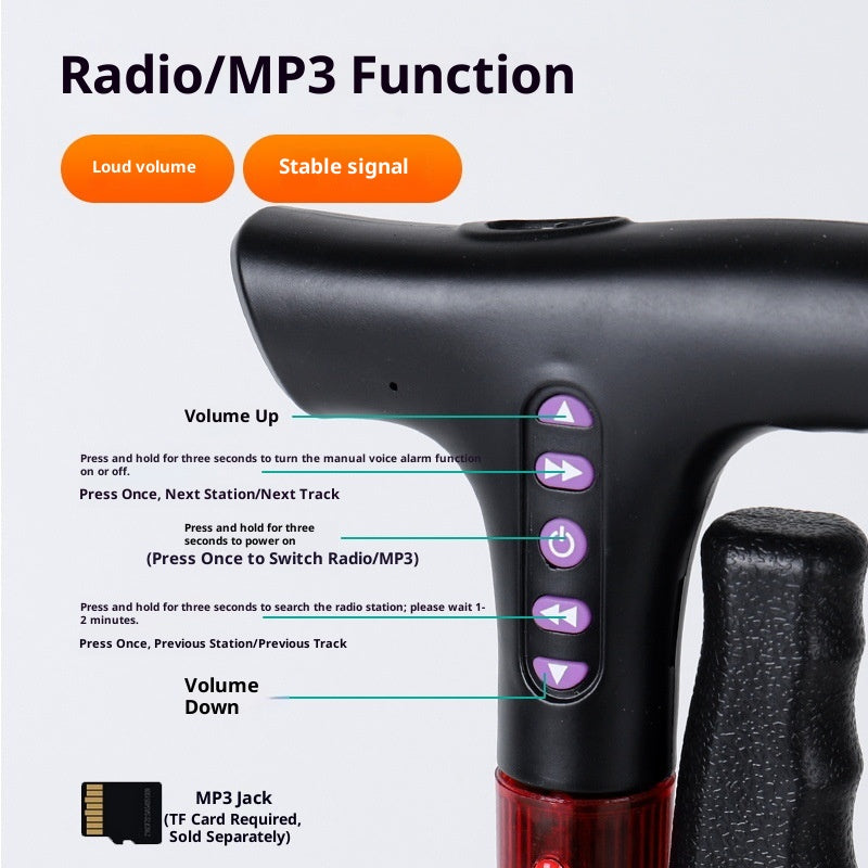 Multifunctional Smart Radio Anti-skid Telescopic Walking Stick For The Elderly