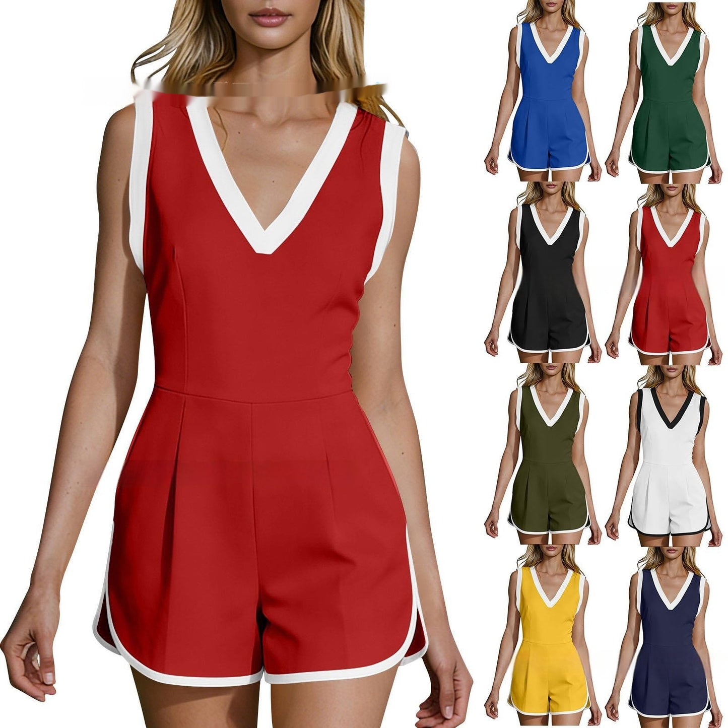 Womens Yoga Fitness Body Slimming Color Block Casual Jumpsuit