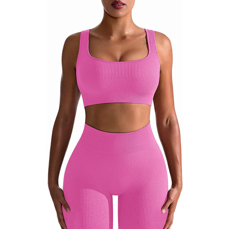 Seamless Yoga Training Threaded High-Elastic Fabric Outdoor Running Fitness Set For Women