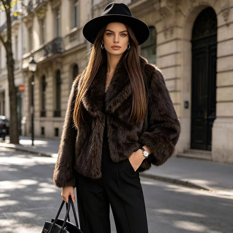 Autumn Winter Chic Fashion Jacket Double-sided Faux Fur Cropped Style