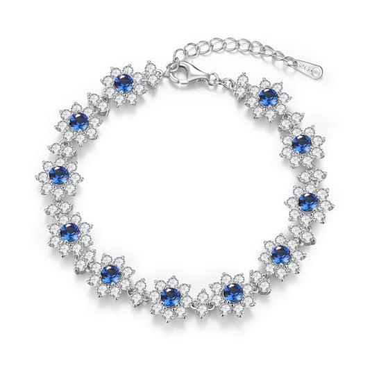 S925 Sterling Silver 4mm Lab-Grown Emerald Ruby Sapphire Bracelet 16cm Vintage Cluster Platinum Plated Gift Box