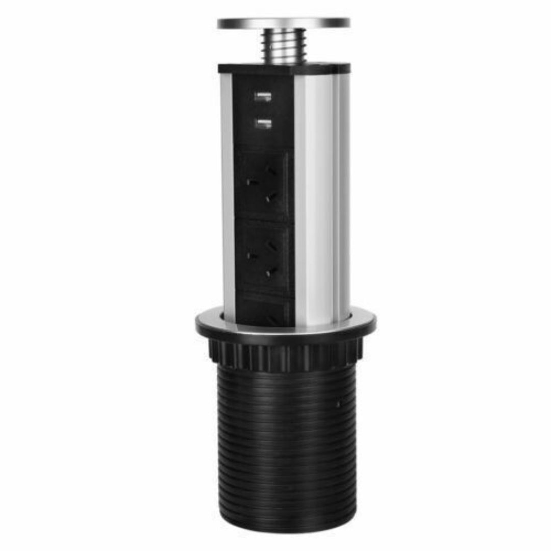 Pop Up Power Point 3 Socket Plug   2 USB Table Home Kitchen Desk Outlet
