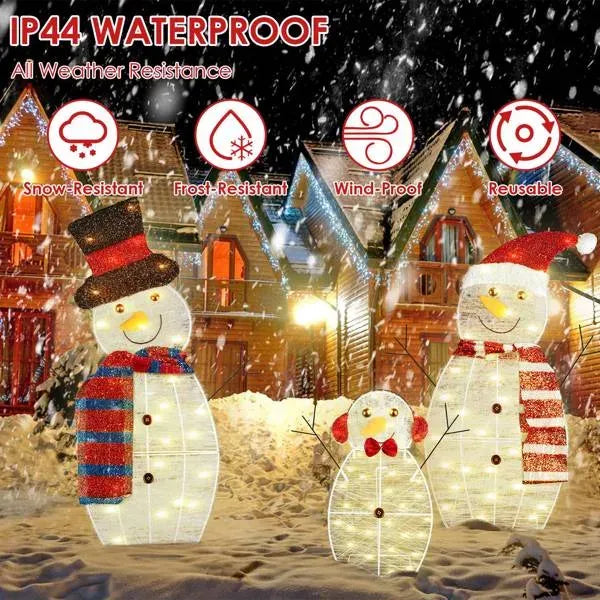 3-Piece 2D Outdoor Snowman Christmas Decorations Yard, 30 Inch Pre Lit Snowman Family With Led Lights Outside Indoor Holiday Lighted Christmas Decor For Lawn