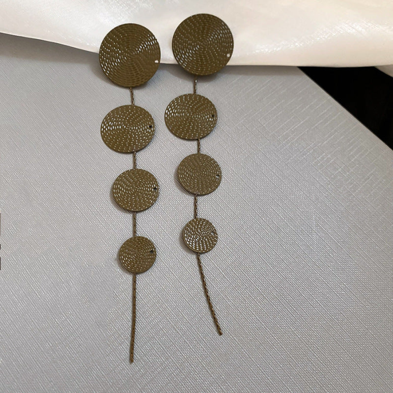 Silver Needle Metal Texture Round Tassel Earrings For Women Fashion Personality Versatile Luxury