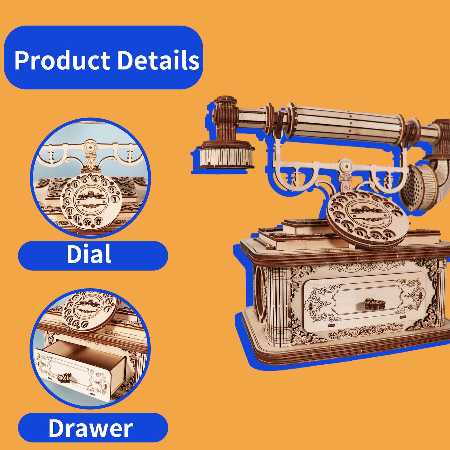 Sales Are Prohibited On The TEMU And SHEIN - Creative Retro Telephone 3D Wooden Puzzle For Adults Tabletop Model Kits Decoration And Gift For Christmas Birthday