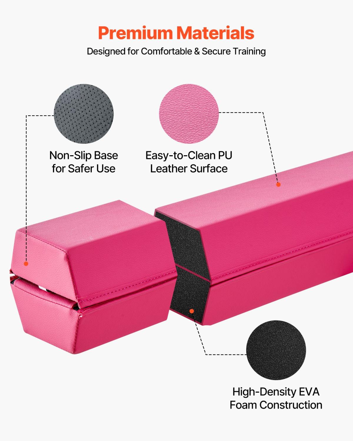 8FT Folding Balance Beam For Kids, 200LBS Stable Support Gymnastics Floor Beam With Non-Slip Mats, Gymnastics Training Equipment With Anti-Slip Bottom And Carrying Bag For Home Gym, Pink