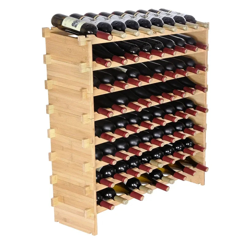 48 or 72 Bottle Stackable Modular Wine Rack, Free Standing Bamboo Storage Display Shelves for Cellar