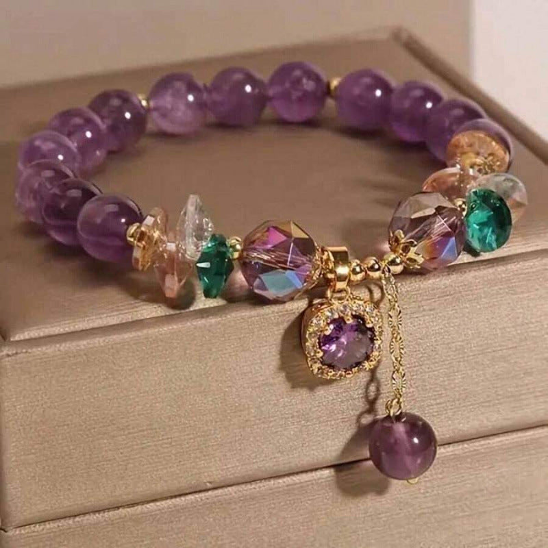 European And American Cross-Border New Style High-End Purple Crystal Bracelet Accessible Luxury Retro Geometric Inlaid Zircon Pendant Bracelet For Women