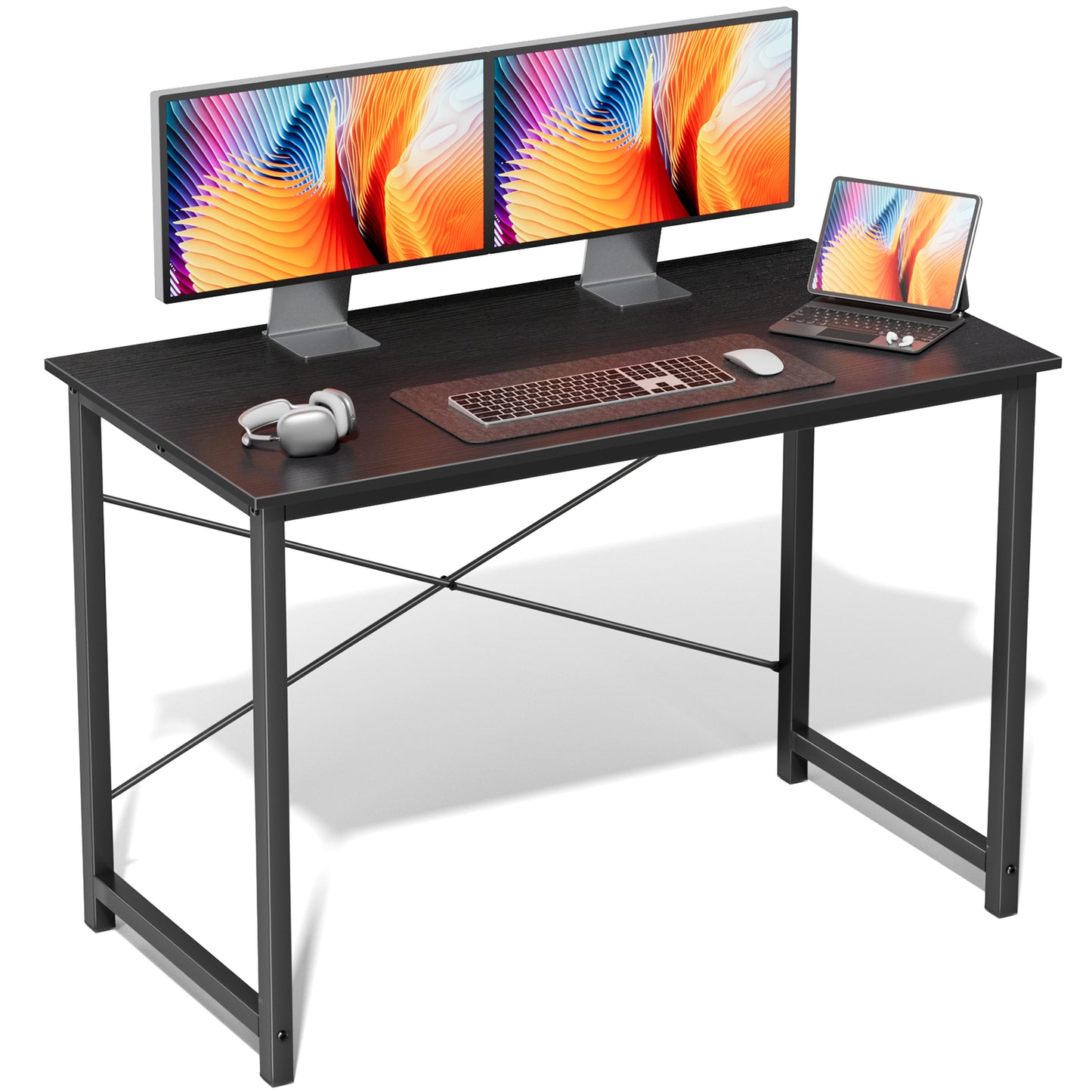 Computer Desk For Home Office, Modern Study Work Table Simple Style For Bedroom, Writing Desks With X-Shaped Reinforcement, Rust