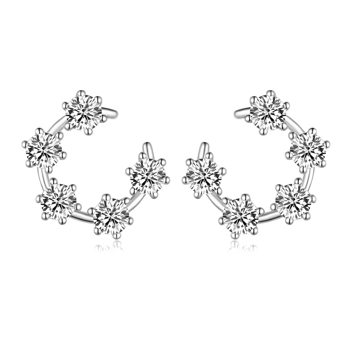 S925 Sterling Silver Crescent Hoop Earrings, D-VVS1 Moissanite Open Circle Design, Platinum Plated 3g Women's Jewelry Gift Box