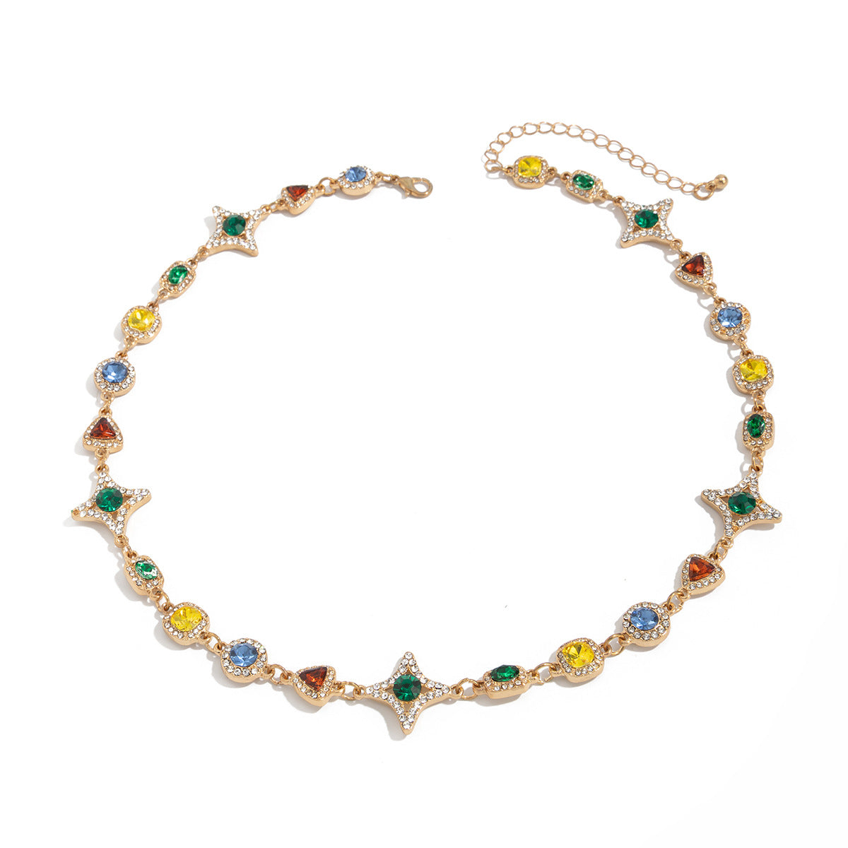 Mens New Colorful Gemstone Cross And Star Set Accessories Necklace