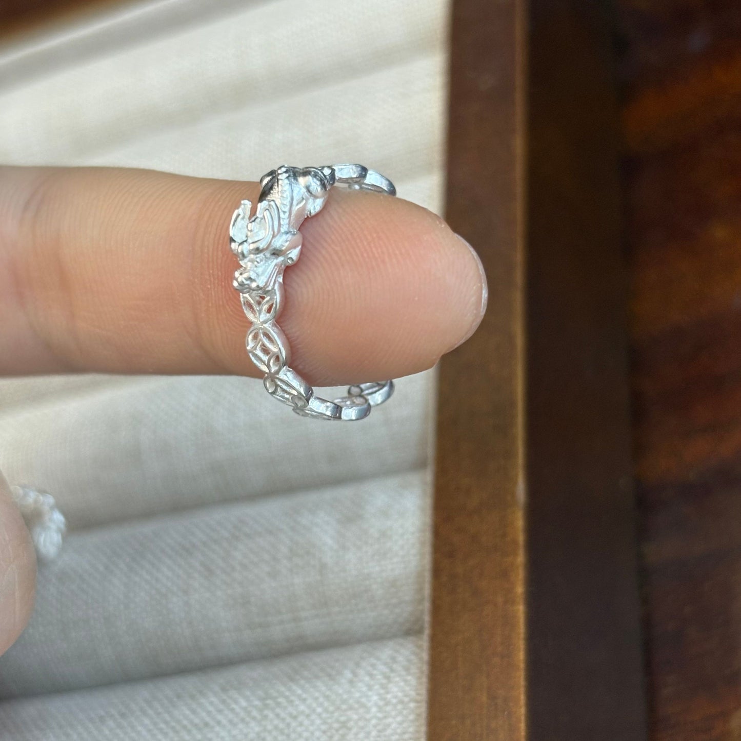 1pc 999 Sterling Silver Pixiu Coin Chain Open Ring, Lucky Retro Style, Perfect For Daily Wear And Holiday Gift
