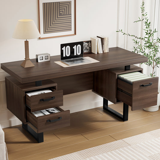 135 X 54 Cm Simple Office Desk, MDF And High Quality Steel Tube, Noiseless Drawer, Folder Drawer, Splash-proof Spacious Desk Top, Efficient Storage, Brown