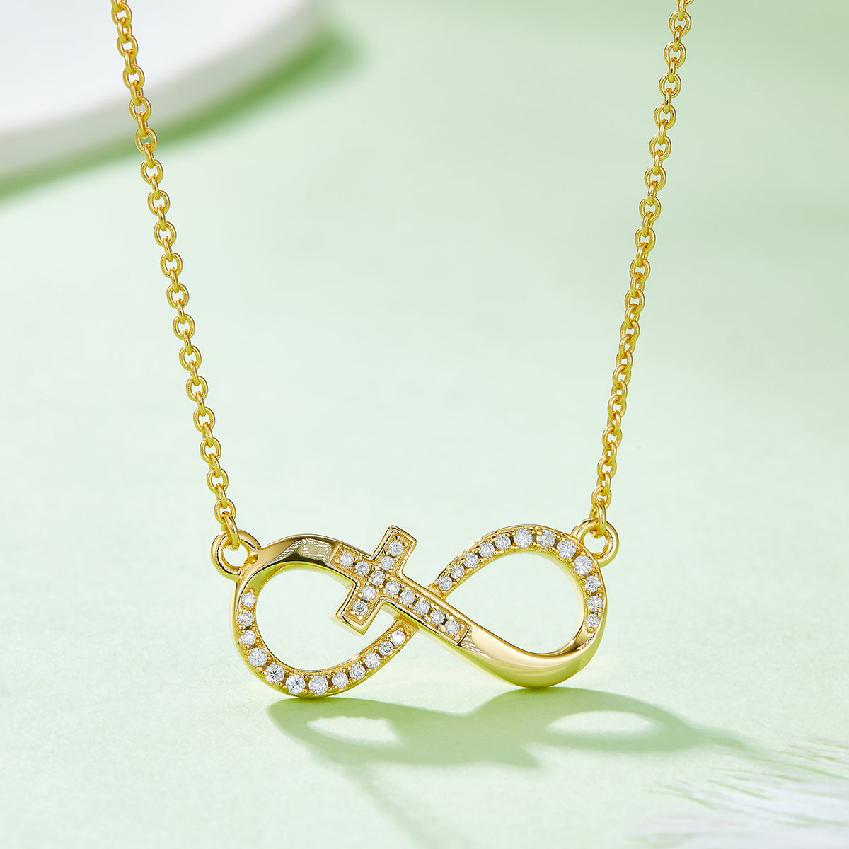 S925 Sterling Silver 3.7g 45cm Infinity Cross Necklace  36 Stone Moissanite Pendant With GRA, Platinum Plated Christian Jewelry Gift Box Set For Women